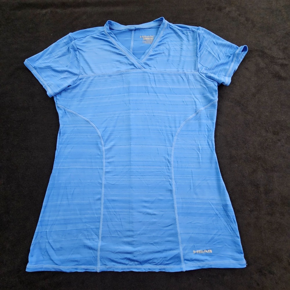 Head Tennis Blue Short Sleeve V-Neck‎ Performance T-Shirt Women's S